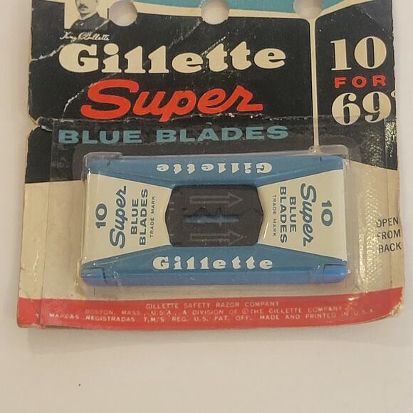 Vintage Gillette 10 Super Blue Blades Dispenser on card New, sealed - Picture 2 of 7
